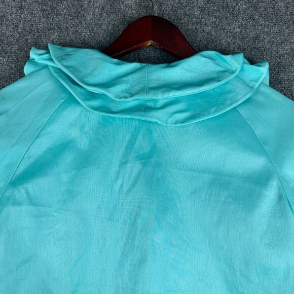 Samuel Dong Top Womens Medium Blue Button Up Peter Pan Collar 3/4 Sleeve Pockets - Picture 6 of 6